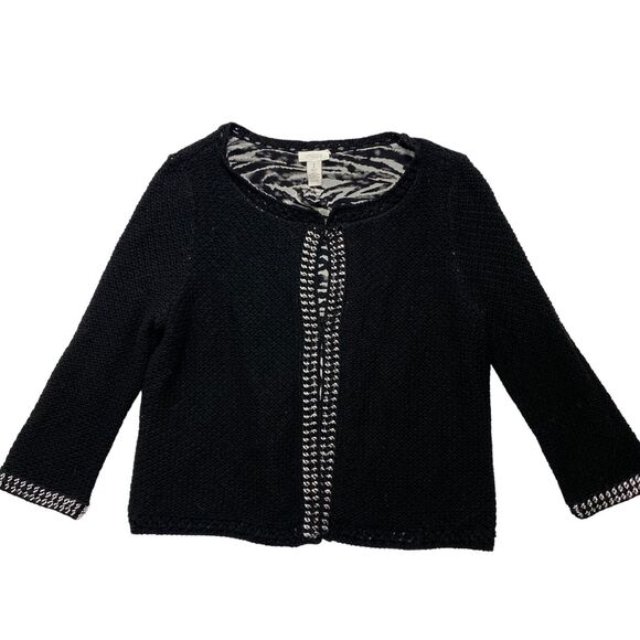 CHICOS Black Knit Silver Chain Detail Zebra Stripe Mesh Cardigan Medium (1) - Picture 4 of 11
